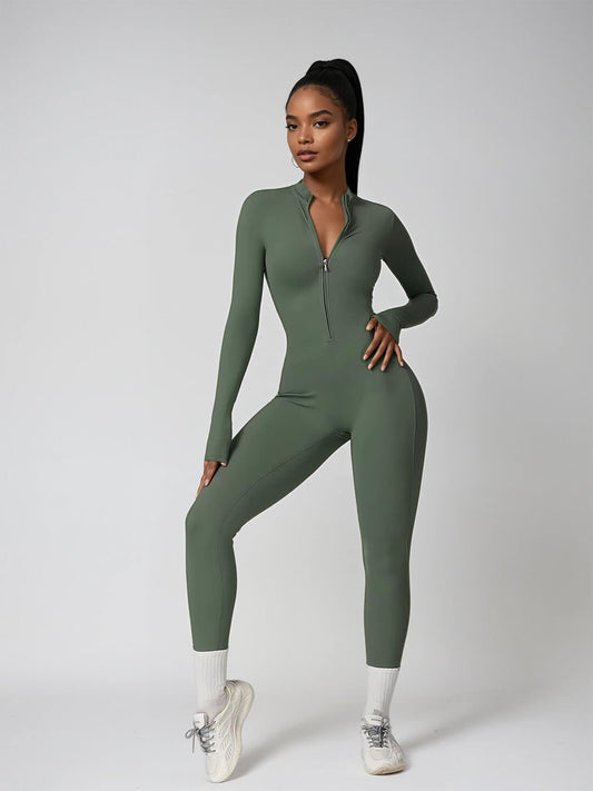 Green Sculpt Zip Jumpsuit